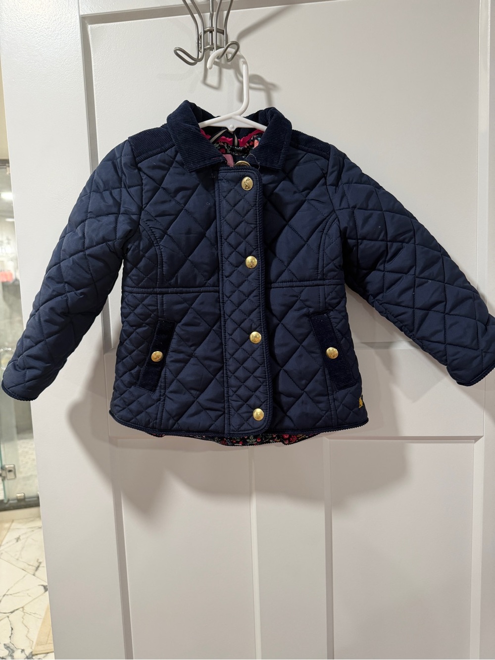 Joules Girls' Navy Quilted Button-Front Jacket